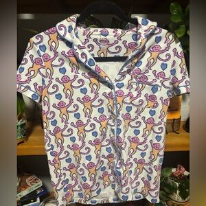 Roller Rabbit Pink and Blue Monkey Print Shirt